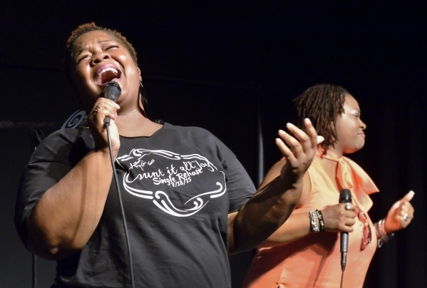 Latasha McCall, left, and her cousin Erika McCall perform during His Hop, a youth program at Family Worship Christian Church at 3945 E. Patrick Lane in Las Vegas on Friday, Aug. 14, 2015. (Bill Hu ...