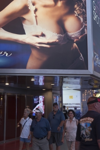 Signage for Girls of Glitter Gulch at Fremont Street Experience is shown in Las Vegas Friday, Sept. 4, 2015. (Jason Ogulnik/Las Vegas Review-Journal)