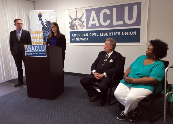 Amy Rose, legal director for the American Civil Liberties Union of Nevada, announces a lawsuit Thursday, Aug, 27, 2015, the organization filed to stop the state‘s new school choice program.  ...