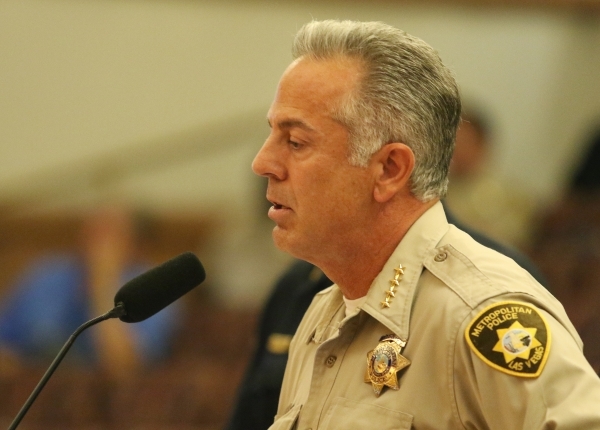 Clark County Sheriff Joseph Lombardo speaks during a public hearing for More Cops sales tax at of a County Commission meeting at the commission chambers Tuesday, Sept. 1, 2015, in Las Vegas. Ronda ...