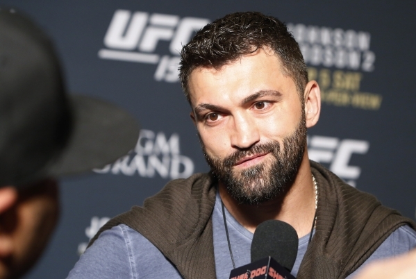 Andrei Arlovski, UFC heavyweight contender, addresses the media during UFC 191 Ultimate media day at MGM Grand hotel-casino in Las Vegas on Thursday, Sep. 3, 2015. BIZUAYEHU TESFAYE/LAS VEGAS REVI ...