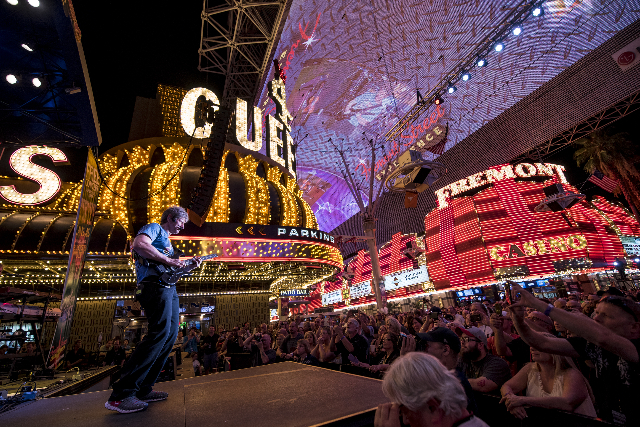 Kansas performs at the 3rd Street Stage on the Fremont Street Experience in Las Vegas on Sunday, Sept. 6, 2015. (Joshua Dahl/Las Vegas Review-Journal)