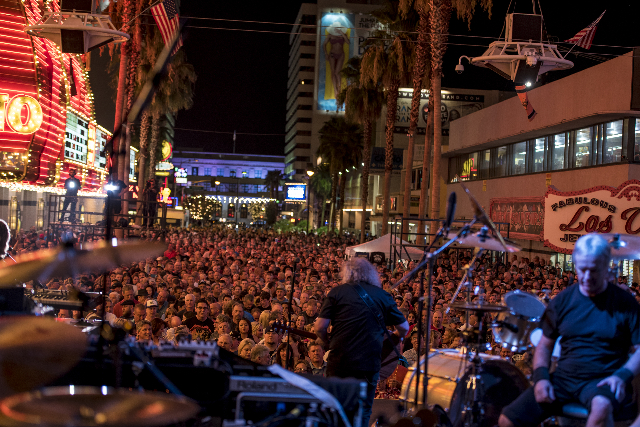 Kansas performs at the 3rd Street Stage on the Fremont Street Experience in Las Vegas on Sunday, Sept. 6, 2015. (Joshua Dahl/Las Vegas Review-Journal)