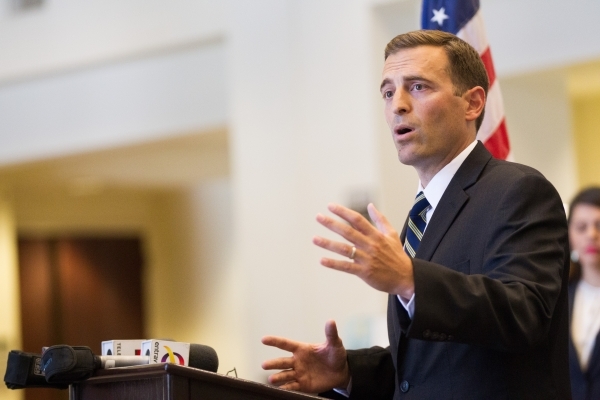 Nevada Attorney General Adam Laxalt announces funding   for testing a three-decade backlog of rape kits, at the Sawyer Building in Las Vegas Thursday, Sept. 10, 2015. $5.6 million is being funded  ...