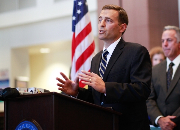 Nevada Attorney General Adam Laxalt announces funding for testing a three-decade backlog of rape kits, at the Sawyer Building in Las Vegas Thursday, Sept. 10, 2015. $5.6 million is being funded ...