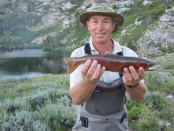 It took Steve Linder nearly five minutes to reel in this large Hidden Lake cutthroat. The fish took a black and white Adams fly pattern. Courtesy Steve Linder