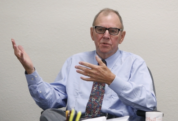 Philip Larson, the state‘s Employee-Management Relations Chairman of the Board, speaks as Martin Bassick, not photographed, SEIU Local 1107, president testified before EMRB Monday, Sept. 14, ...
