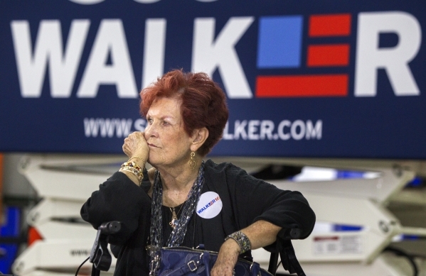 Undecided voter Gloria Hall during a town hall meeting for Republican presidential candidate Wisconsin Gov. Scott Walker at XTreme Manufacturing Warehouse,1415 West Bonanza Road, on Monday, Sept.  ...