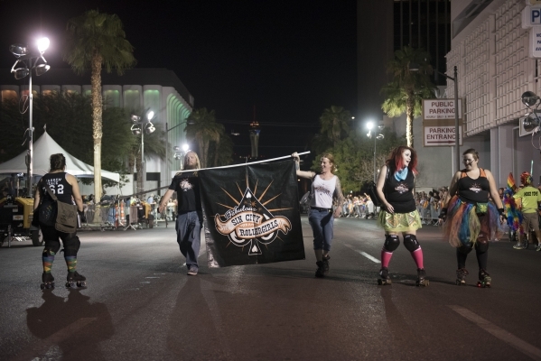 The Fabulous Sin City Rollergirls parade participants are seen during the 17th Annual PRIDE Night Parade in downtown Las Vegas Friday, Sept. 18, 2015. Jason Ogulnik/Las Vegas Review-Journal