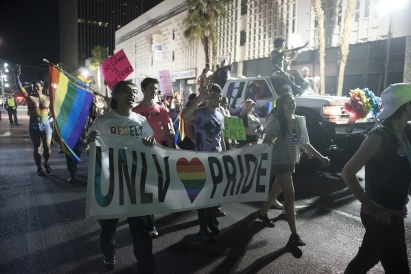 The UNLV  parade participants are seen during the 17th Annual PRIDE Night Parade in downtown Las Vegas Friday, Sept. 18, 2015. Jason Ogulnik/Las Vegas Review-Journal