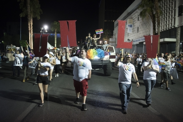 The UNLV  parade participants are seen during the 17th Annual PRIDE Night Parade in downtown Las Vegas Friday, Sept. 18, 2015. Jason Ogulnik/Las Vegas Review-Journal