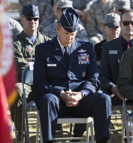 Brig. Gen. Christopher M. Short, 57th Wing commander, paused to reflect during the National POW/MIA Recognition Day at Freedom Park at Nellis Air Force Base on Friday, Sept. 18,2015. JEFF SCHEID/L ...