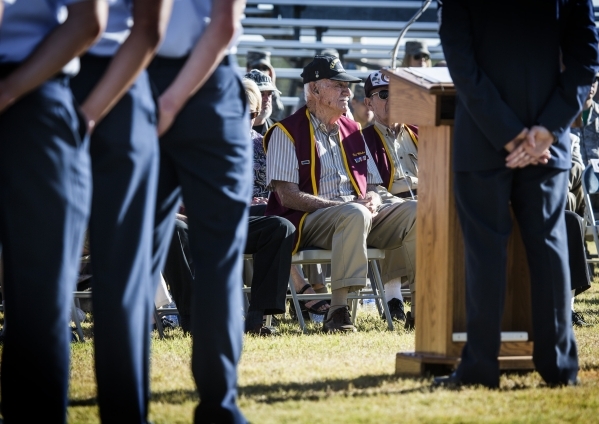 World War II veteran Dean Whitaker sits  during  National POW/MIA Recognition Day at Freedom Park at Nellis Air Force Base on Friday, Sept. 18,2015. He was a POW in Stalag VII-Camp in Germany.JEFF ...