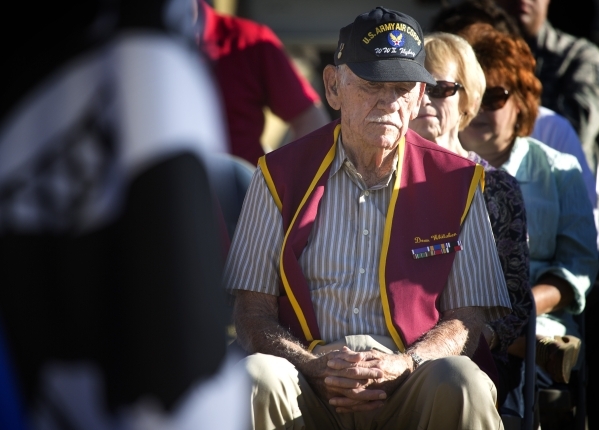 World War II veteran Dean Whitaker  sits during  National POW/MIA Recognition Day at Freedom Park at Nellis Air Force Base on Friday, Sept. 18,2015. He was a POW in Stalag VII-Camp in Germany.JEFF ...