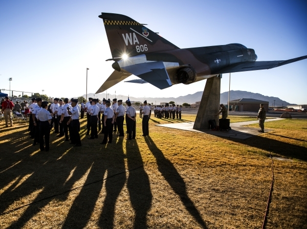 Airmen gather during the  National POW/MIA Recognition Day at Freedom Park at Nellis Air Force Base on Friday, Sept. 18,2015. He was a POW from April 1950-Aug. 1953. JEFF SCHEID/LAS VEGAS REVIEW-J ...