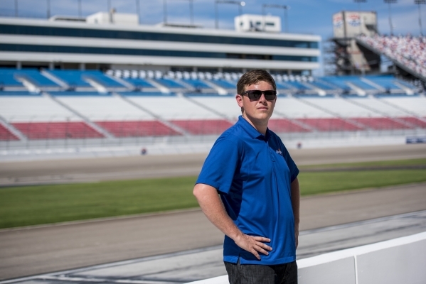 NASCAR Camping World Truck Series drive Spencer Gallagher poses for a photo in pit lane at the Las Vegas Motor Speedway in Las Vegas on Tuesday, Sept. 29, 2015. Joshua Dahl/Las Vegas Review-Journal