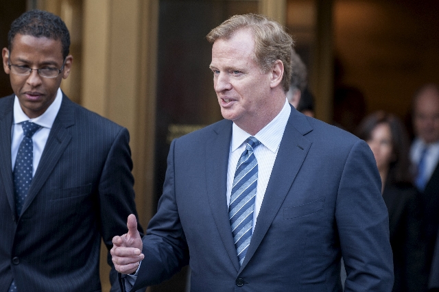 NFL Commissioner Roger Goodell exits the Manhattan Federal Courthouse in New York August 12, 2015. A federal judge on Wednesday fired tough questions at a National Football League lawyer about whe ...
