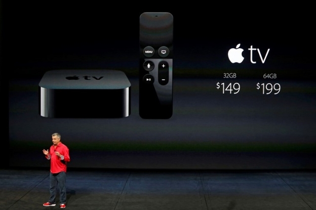 Eddie Cue, Apple‘s senior vice president of Internet Software and Services, discusses Apple TV pricing during an Apple media event in San Francisco, California, September 9, 2015. (Reuters/B ...