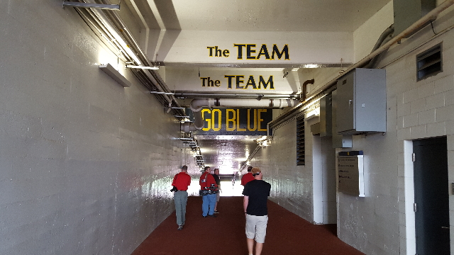 UNLV football players did a walk-through inside Michigan Stadium on Friday morning in preparation for their game on Saturday. (Adam Hill/Las Vegas Review-Journal)