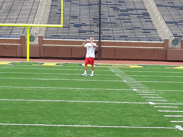 UNLV football quarterback Blake Decker is seen inside Michigan Stadium during a walk-through with the team on Friday morning. (Mark Anderson/Las Vegas Review-Journal)