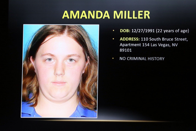 Video screen image of Amanda Miller during a Public Fact Finding review for the June 8 2014 ambush of officers Alyn Beck and Igor Soldo by two anti-government zealots, Amanda and her husband Jerad ...