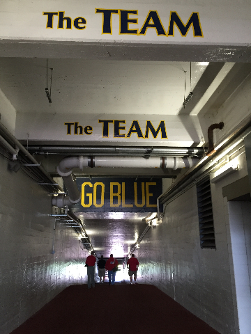 UNLV football players did a walk-through inside Michigan Stadium on Friday morning in preparation for their game on Saturday. (Ed Graney/Las Vegas Review-Journal)