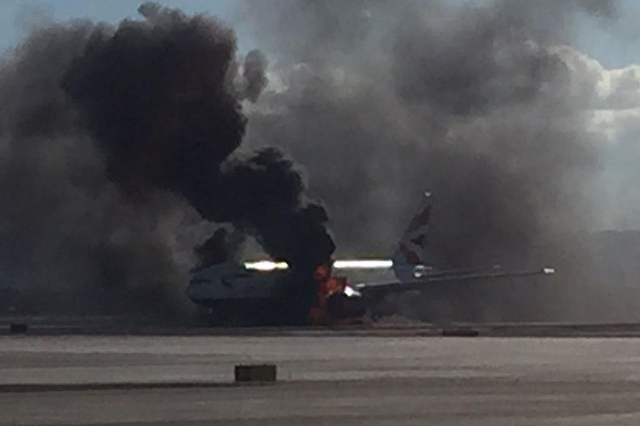 A fire broke out Tuesday on an outbound British Airways flight at Las Vegas‘ airport, leading two people to be transported for medical care for what the airport called "minor injuries.& ...