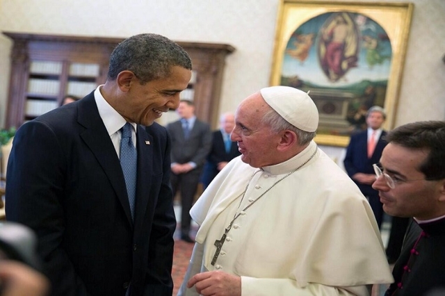 President Barack Obama and Pope Francis met for the first time at the Vatican on Thursday, March 27, 2014. They are pictured exchanging gifts. The President gave the Pope a box of seeds, and the P ...