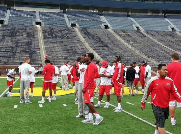 UNLV football players did a walk-through inside Michigan Stadium on Friday morning in preparation for their game on Saturday. (Mark Anderson/Las Vegas Review-Journal)