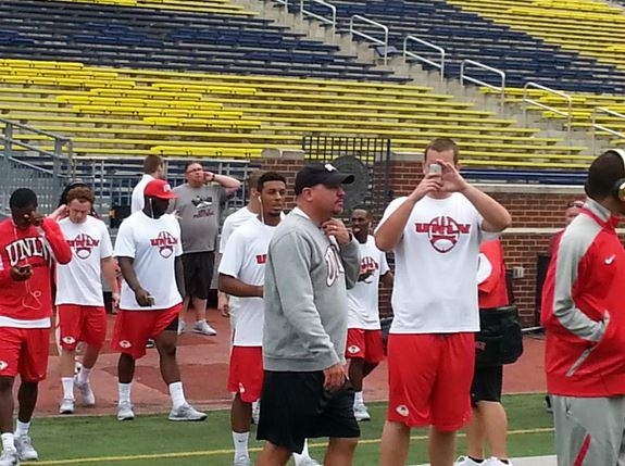 UNLV football players did a walk-through inside Michigan Stadium on Friday morning in preparation for their game on Saturday. (Mark Anderson/Las Vegas Review-Journal)