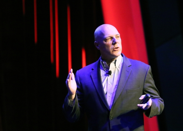 Shawn Henry, president and chief security officer of CrowdStrike Services, speaks about cyber security to Sands Corp. employees during a keynote at Sands Showroom at the Venetian hotel-casino Tues ...