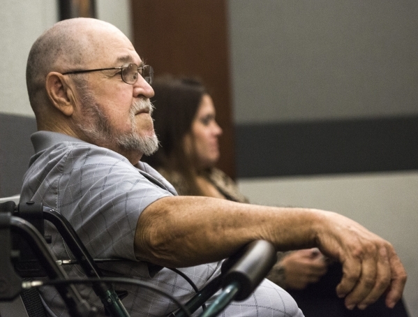 George Decou, who is suffering from bladder cancer, sits  during the Actos drug trial at Regional Justice Center on Monday, Oct. 12,2015. The case was resolved after the parties agreed on a settle ...