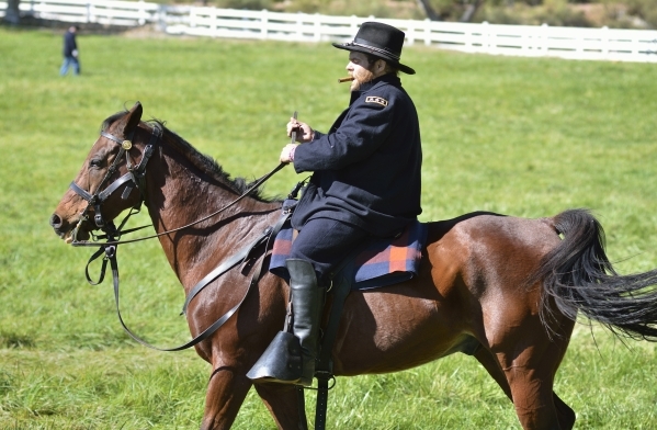 Edward Headington, as Ulysses S. Grant, is shown riding Cincinnati at Spring Mountain Ranch State Park on Saturday, Oct. 24, 2015. (Bill Hughes/Las Vegas Review-Journal)