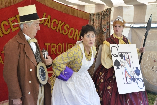 Randy England, left, his wife Leanne, center, and Jenny Smith are shown during a performance of "Alice in Dixieland" by the Spencer and Jackson Theatrical Troupe at Spring Mountain Ran ...
