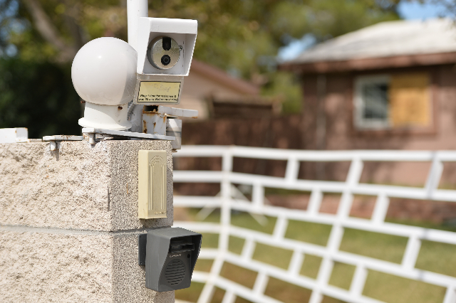 A doorbell-mounted camera is one of the many surveillance tools at the home of Rick Van Thiel on Thursday, Oct. 8, 2015 in Las Vegas, where he allegedly performed medical procedures like abortions ...
