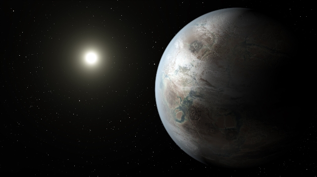 This artist‘s concept depicts one possible appearance of the planet Kepler-452b, the first near-Earth-size world to be found in the habitable zone of star that is similar to our sun. (NASA/J ...