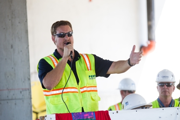 Project Manager Paul Dutmer of the PENTA Building Group speaks before the "topping off" ceremony at the Lucky Dragon hotel-casino in Las Vegas on Friday, Sept. 11, 2015. Chase Stevens/La ...