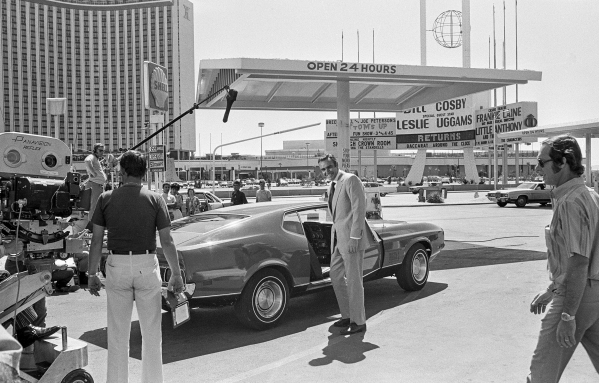 Production of the James Bond movie  "Diamonds Are Forever" starring Sean Connery, center, and Jill St. John in front of the International Hotel and Casino, (later the Las Vegas Hilton Hi ...
