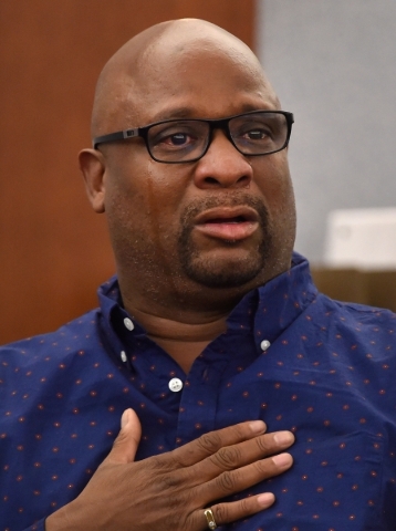Kenneth Cherry Sr., father of murder victim, Kenny Cherry Jr., during Ammar Harris‘s penalty hearing at the Regional Justice Center on Monday, Nov. 2, 2015, in Las Vegas. Harris, who faces t ...
