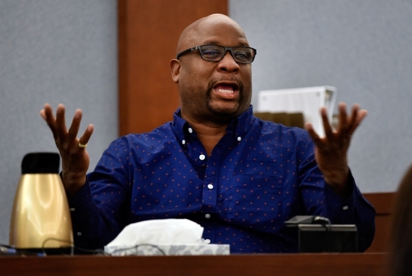 Kenneth Cherry Sr., father of murder victim, Kenny Cherry Jr., during Ammar Harris‘s penalty hearing at the Regional Justice Center on Monday, Nov. 2, 2015, in Las Vegas. Harris, who faces t ...