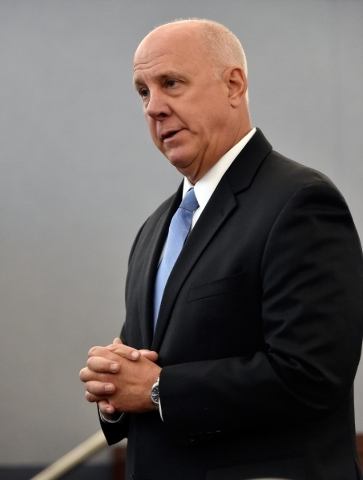Prosecutor David Stanton gives his opening remarks during Ammar Harris‘s penalty hearing at the Regional Justice Center on Monday, Nov. 2, 2015, in Las Vegas. Harris, who faces the death pen ...