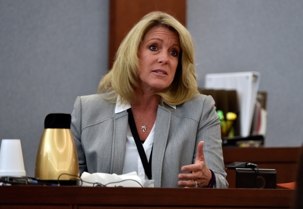 Las Vegas homicide detective Terri Miller speaks on the witness stand during Ammar Harris‘s penalty hearing at the Regional Justice Center on Monday, Nov. 2, 2015, in Las Vegas. Harris, who  ...