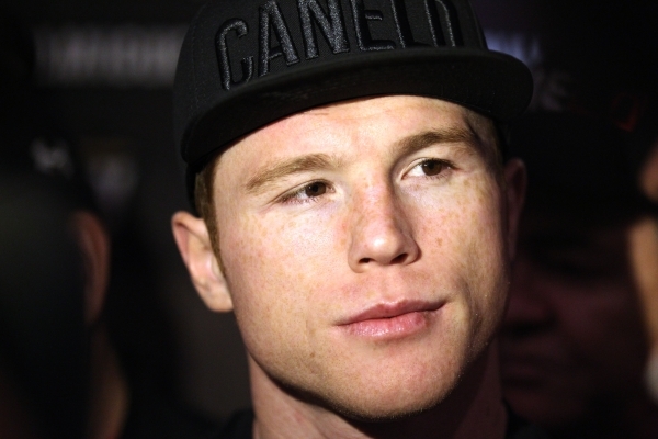 Canelo Alvarez is interviewed during his grand arrival for his fight against Miguel Cotto at Mandalay Bay casino-hotel in Las Vegas Tuesday, Nov. 17, 2015. Erik Verduzco/Las Vegas Review-Journal F ...