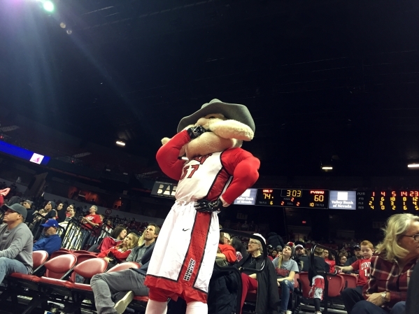 UNLV mascot Hey Reb! watches as the Rebels take on Prairie View A&M during a basketball game at the Thomas & Mack Center in Las Vegas on Saturday, Nov. 28, 2015. Neither UNLVÂ´s Rebel ni ...