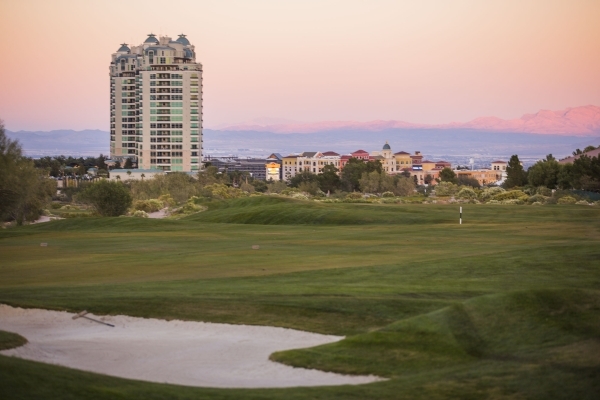 One Queensridge Place, left, 9103 Alta Drive, and Tivoli Village at Queensridge is seen from the Badlands Golf Course on Wednesday, Nov. 12, 2015. EHB Companies,  partner and operation manager of  ...