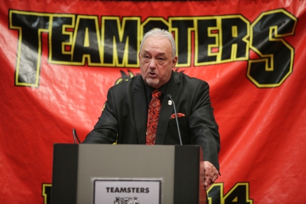 Larry Griffith, the Secretary-Treasurer of Teamsters Local 14, speaks to supporters at the Cashman Center after a vote that ousted the ESEA in favor of Teamsters Local 14 as the labor union repres ...