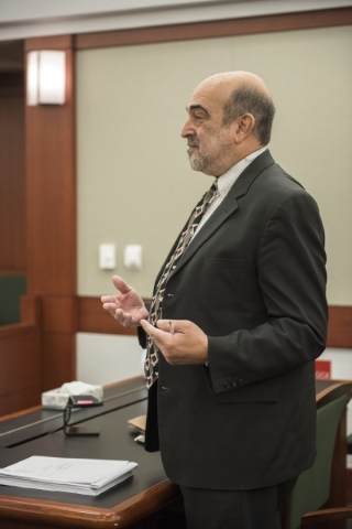 Lamberth family attorney Allen Lichtenstein speaks during a hearing for Lamberth v. CCSD at the Regional Justice Center in Las Vegas on Thursday, Dec. 3, 2015. Henderson middle school student Hail ...