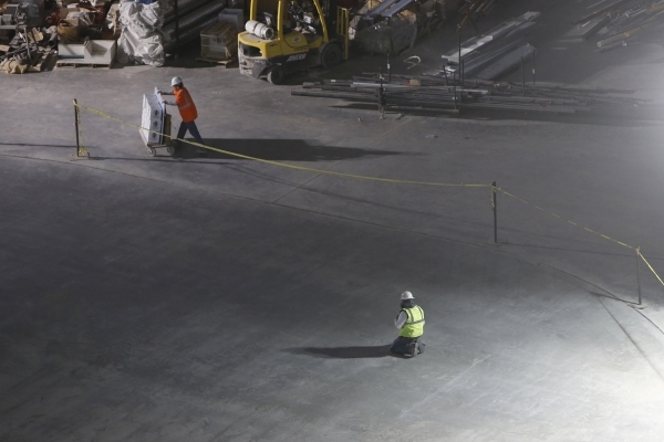 Workers work at the site of the new Las Vegas MGM-AEG Arena on Thursday, Dec. 3, 2015. Bizuayehu Tesfaye/Las Vegas Review-Journal Follow @bizutesfaye