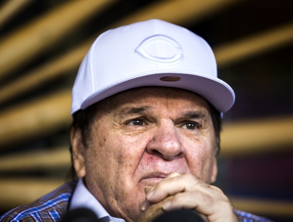 Major League Baseball all-time hits leader Pete Rose sits during a press conference outside Pete Rose Sports Bar and Grill, 3743 S Las Vegas Boulevard, on Tuesday, Dec. 15, 2015. MLB commissioner ...