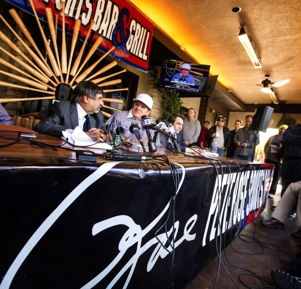 Major League Baseball all-time hits leader Pete Rose sits during a press conference outside Pete Rose Sports Bar and Grill, 3743 S Las Vegas Boulevard, on Tuesday, Dec. 15, 2015. MLB commissioner ...